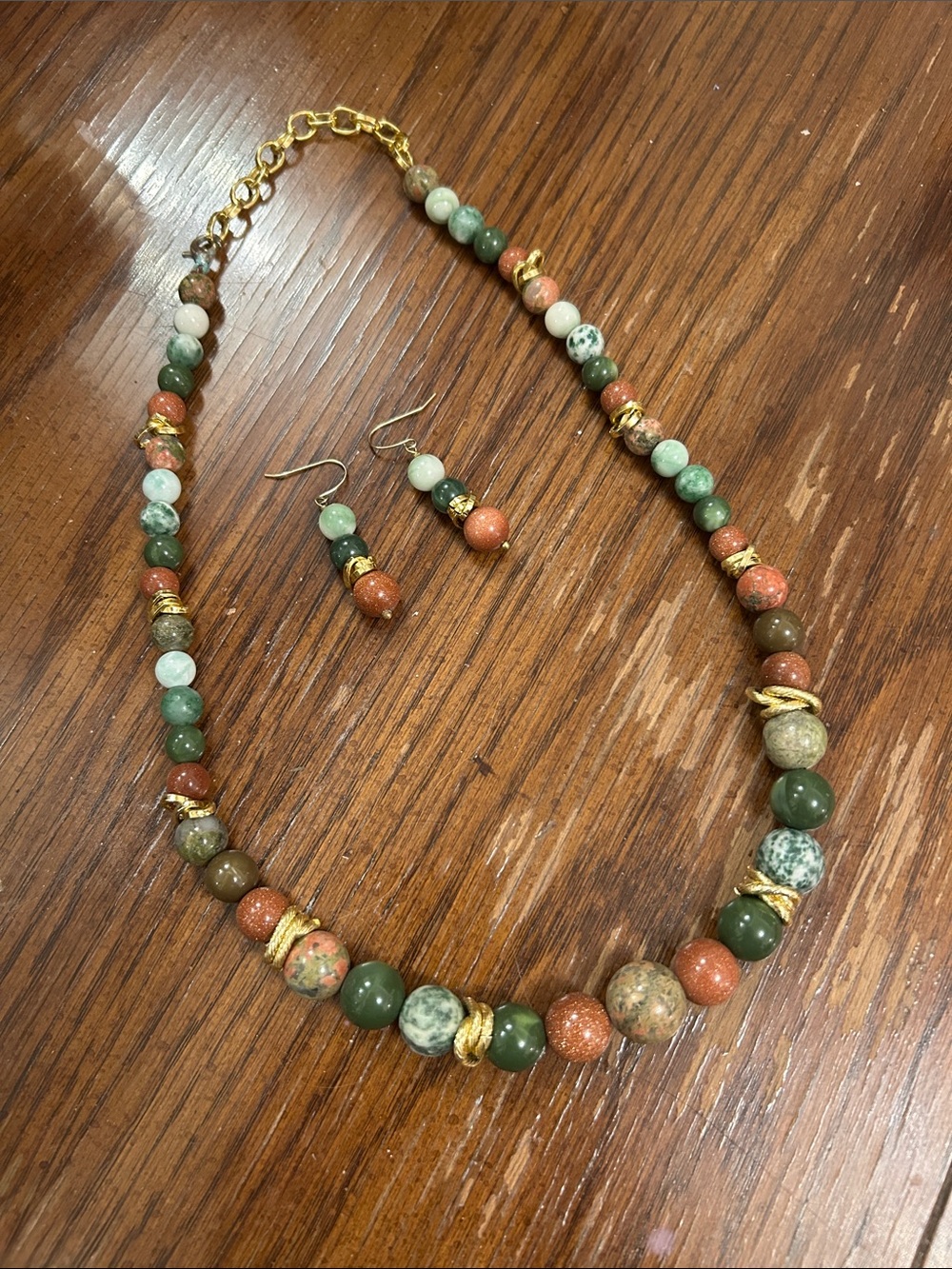 Gold-Tone Multicolor Stone Bead Necklace & Earring Set